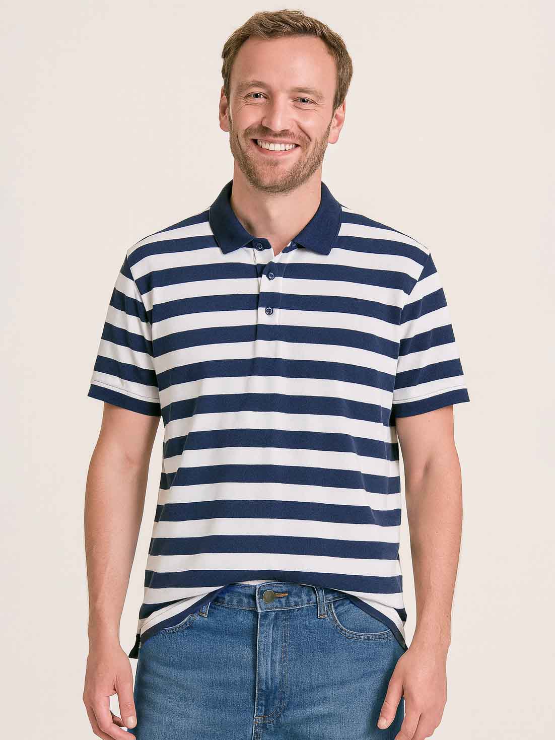 Mens Printed Striped Polo