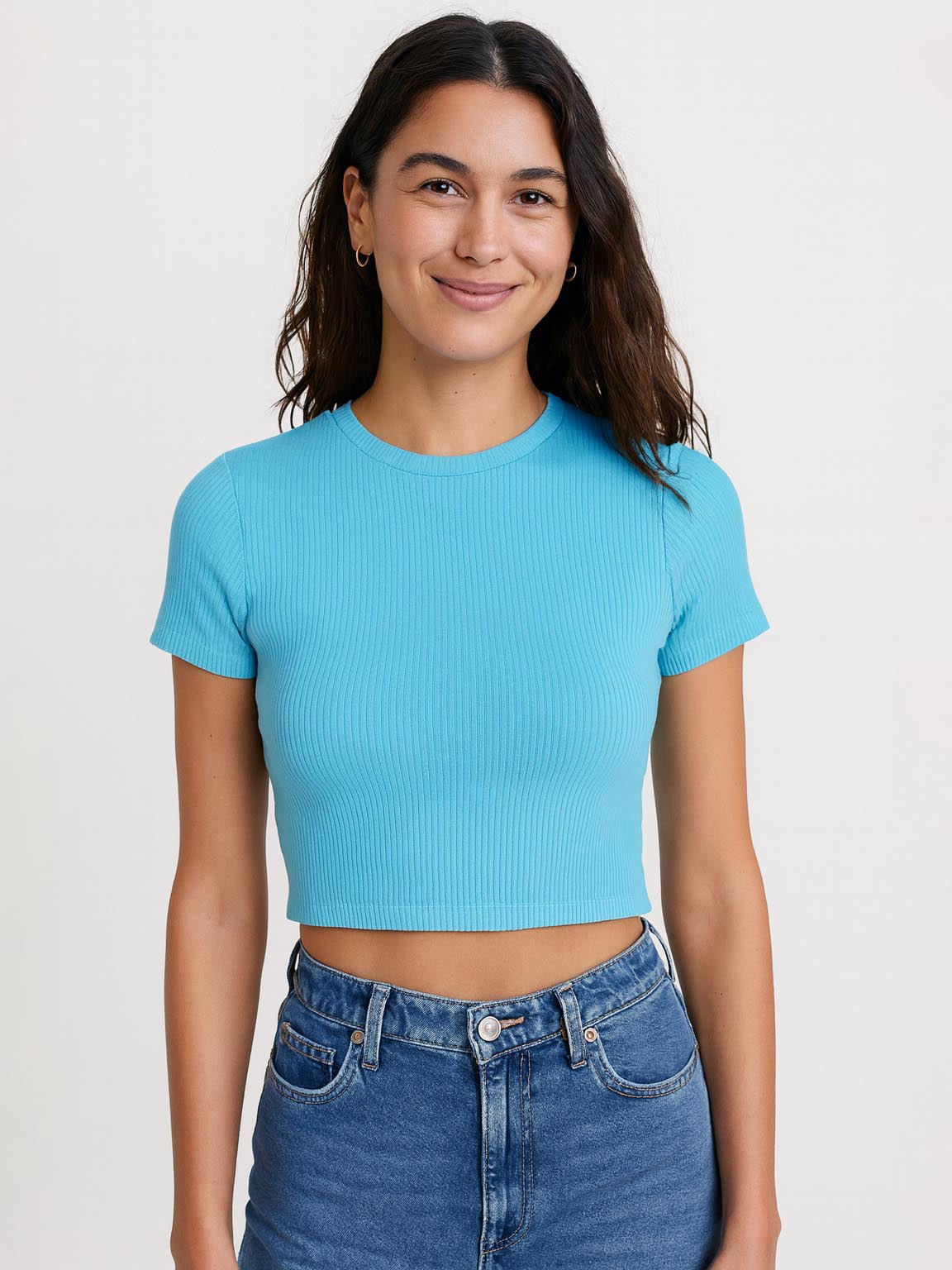 Ladies Viscose Sky Blue Crop Top
