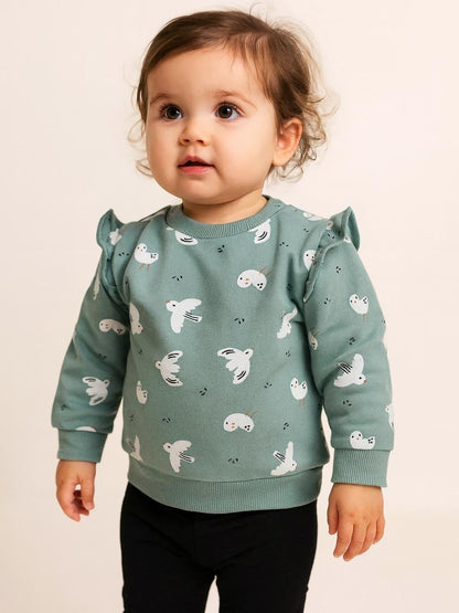Baby Girls Green Bird Pullover Sweatshirt