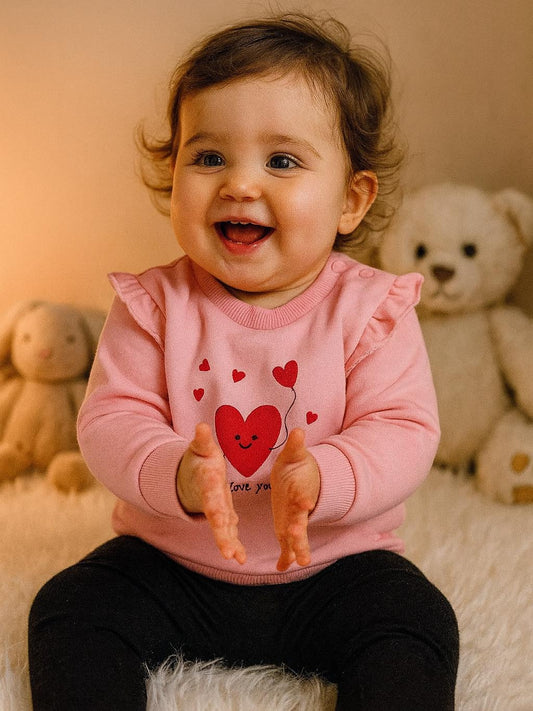 Baby Girls Pink Heart Pullover Sweatshirt