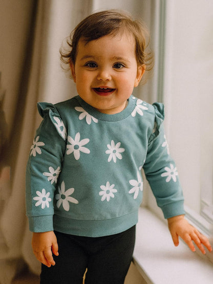 Baby Girls Green Flower Pullover Sweatshirt