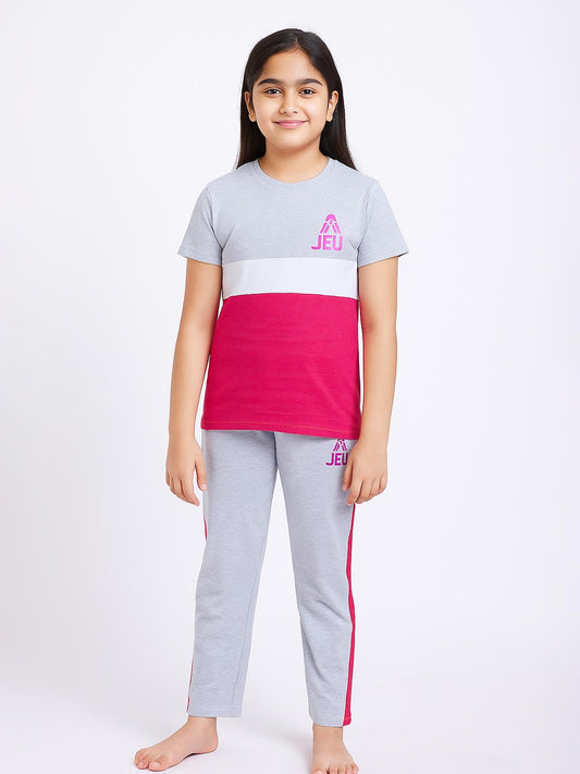 Girls Grey Fuchsia Pyjama Set