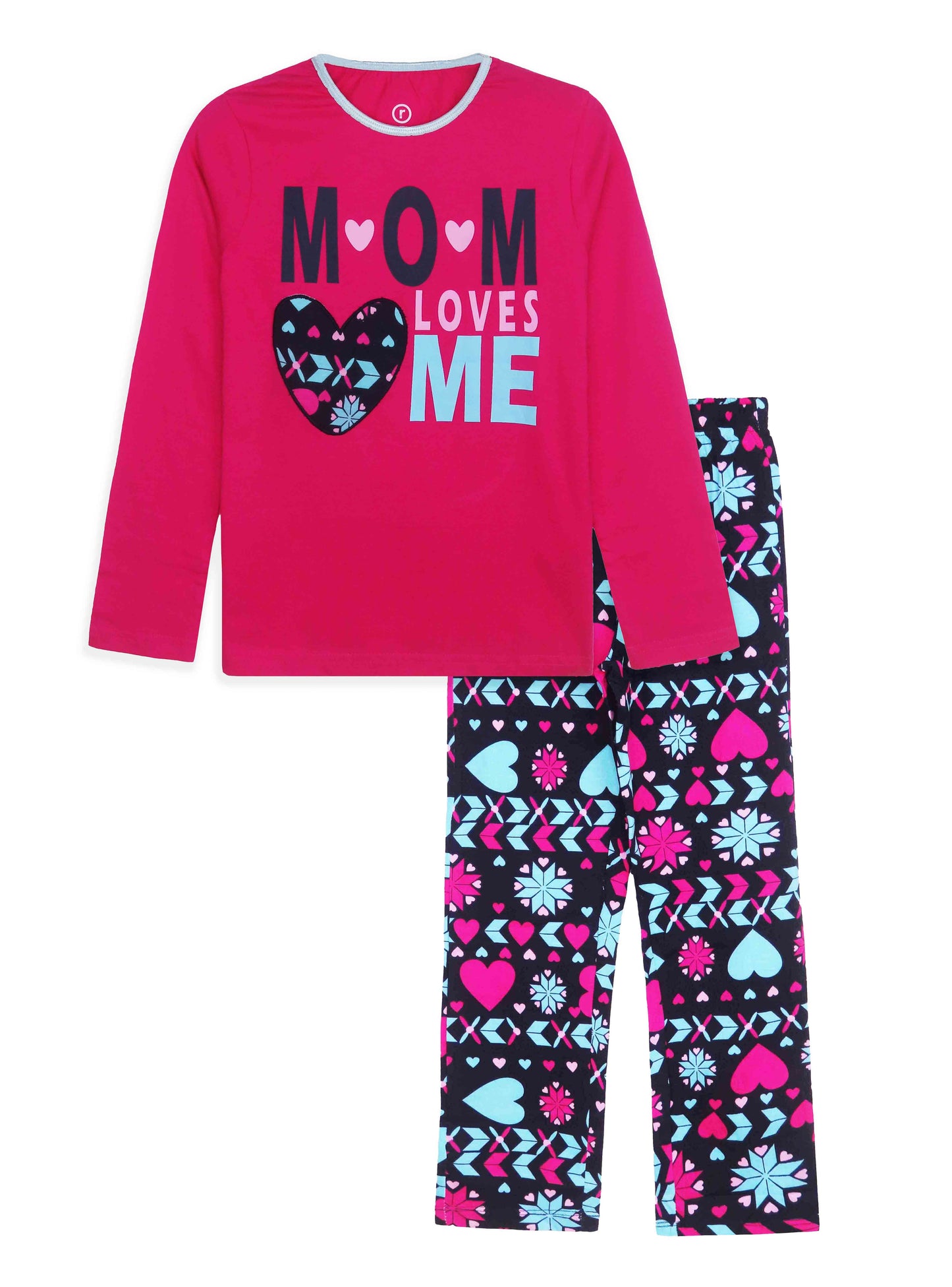 Girls Fuchsia Navy AOP Pyjama Set