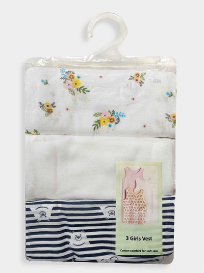 Baby Girls 3 Pack Vests