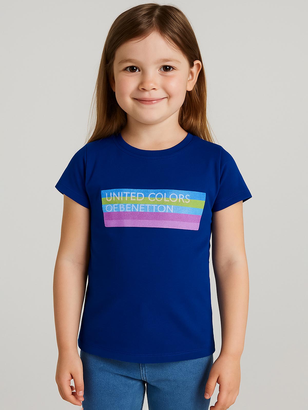 Girls Printed Navy T Shirt