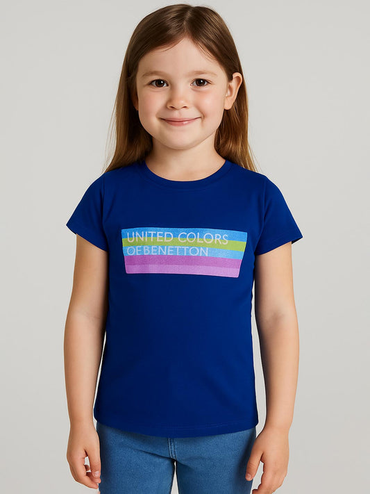Girls Printed Navy T Shirt