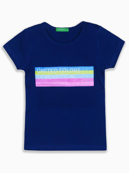 Girls Printed Navy T Shirt