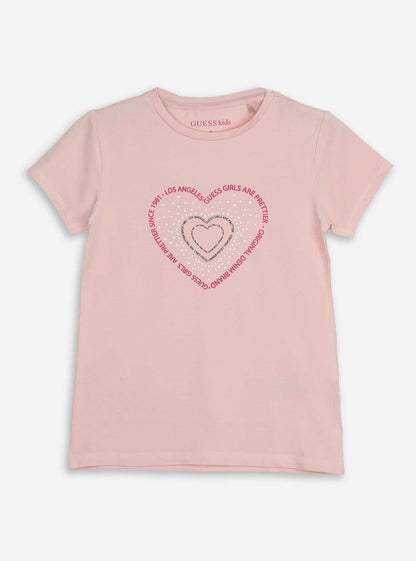 Girls Pink Heart Print T Shirt