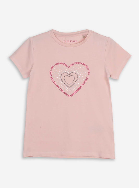 Girls Pink Heart Print T Shirt