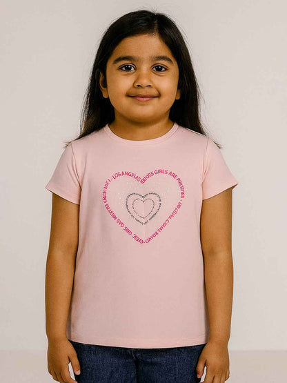 Girls Pink Heart Print T Shirt