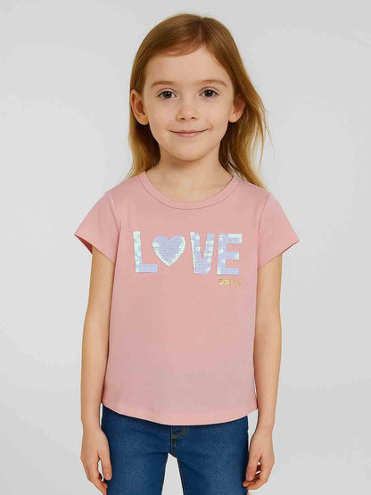 Girls Love Sequin Pink T Shirt