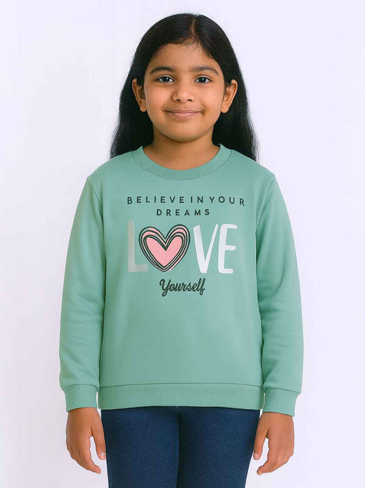 Girls Fleece Pullover Green Sweatshirt