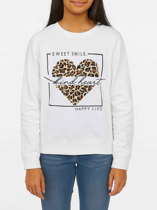 Girls White Fleece Pullover Sweatshirt