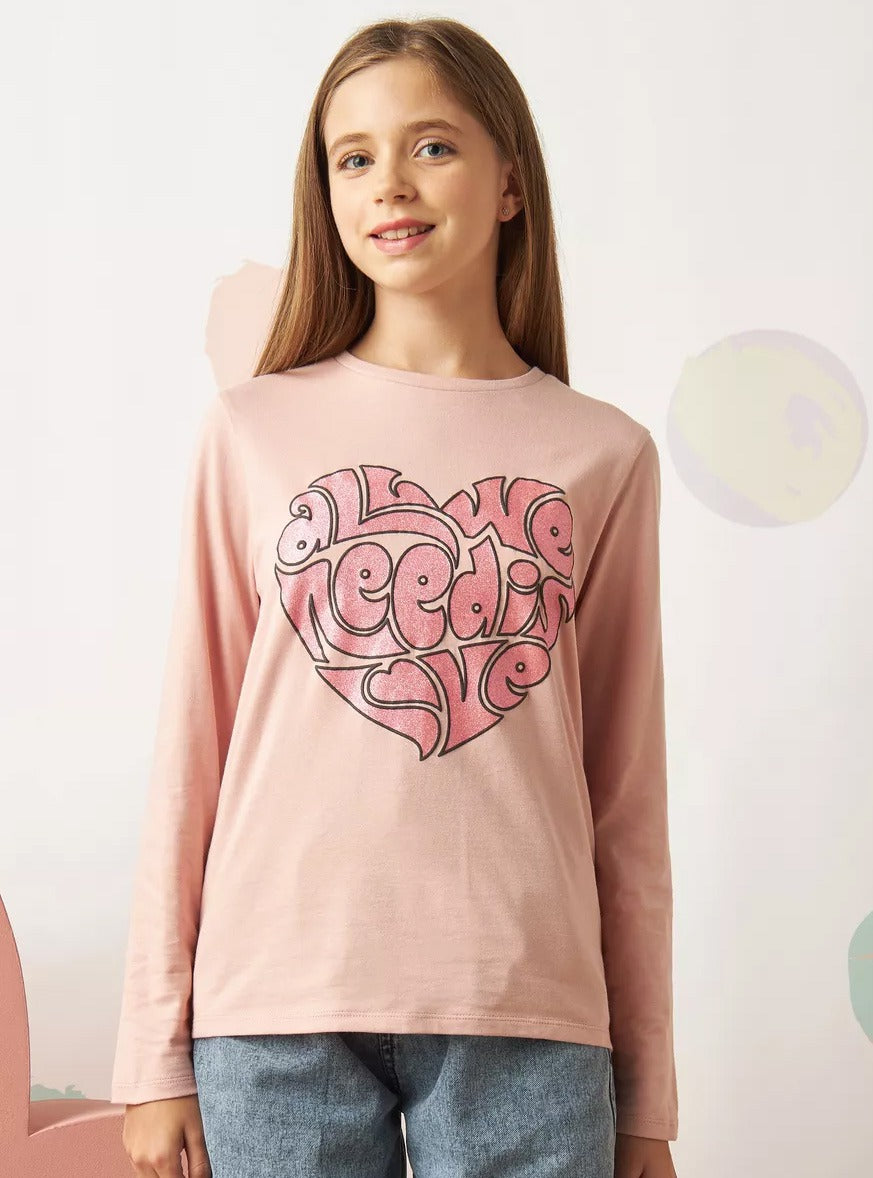 Girls Glitter Printed Long Sleeve T Shirt