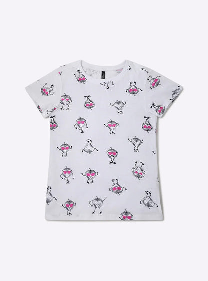 Girls Printed T Shirt White