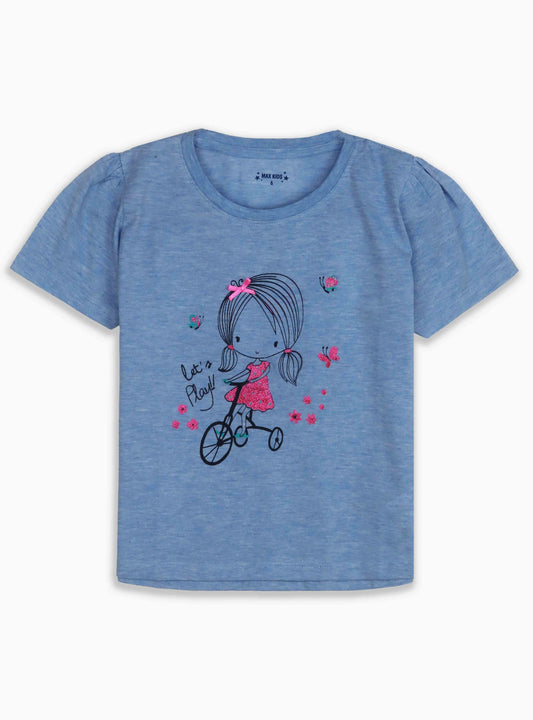 Girls Printed T Shirt Blue