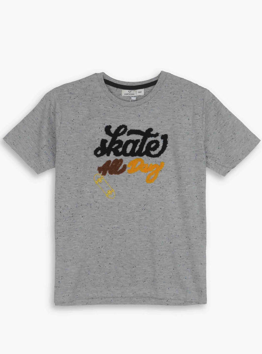 Girls Grey Skate Applique T Shirt