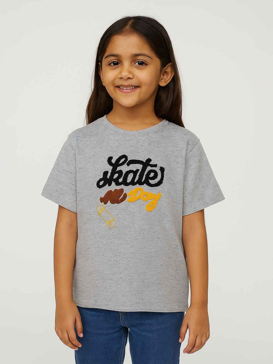 Girls Grey Skate Applique T Shirt
