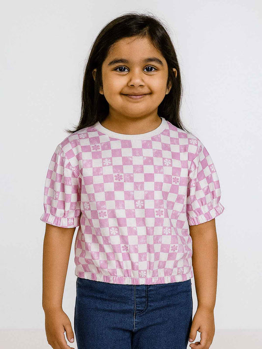 Girls French Terry White AOP Crop Top
