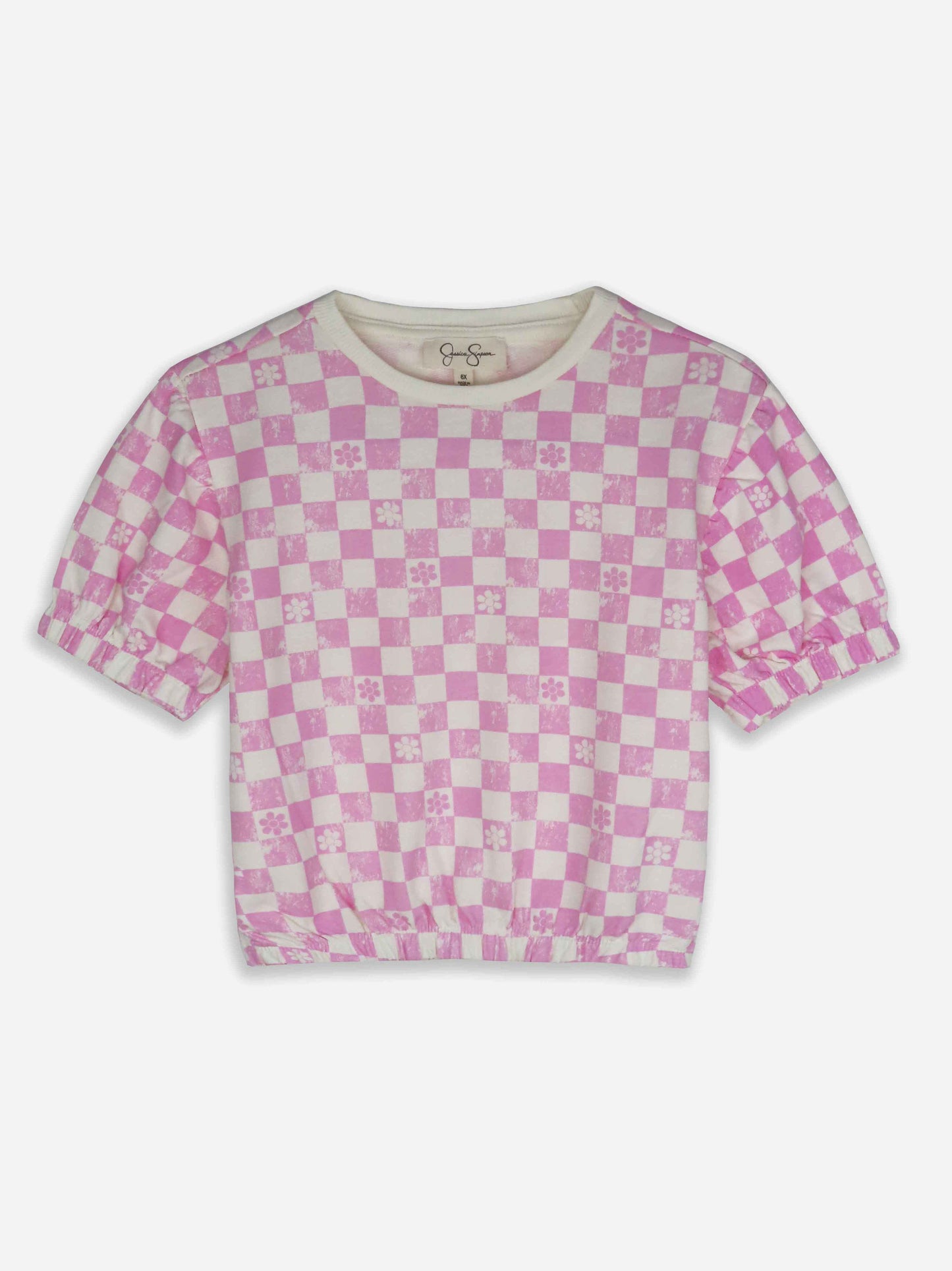 Girls French Terry White AOP Crop Top