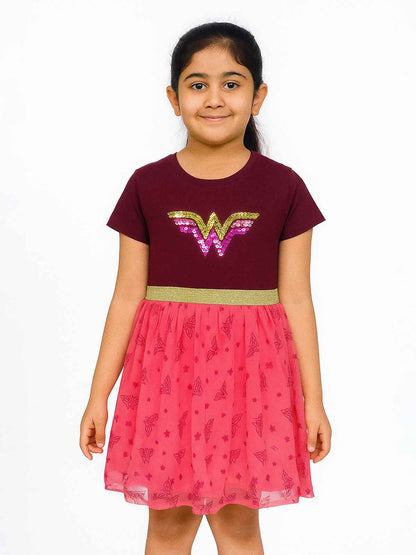 Girls Flippy Sequin Dress Mesh Trim