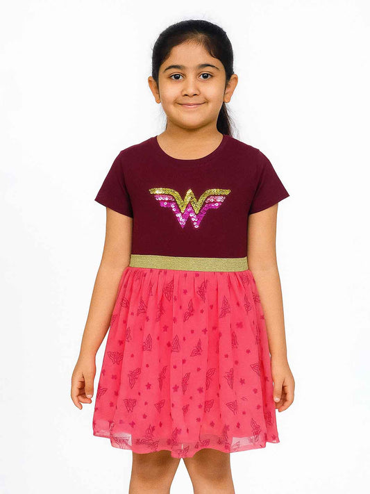 Girls Flippy Sequin Dress Mesh Trim