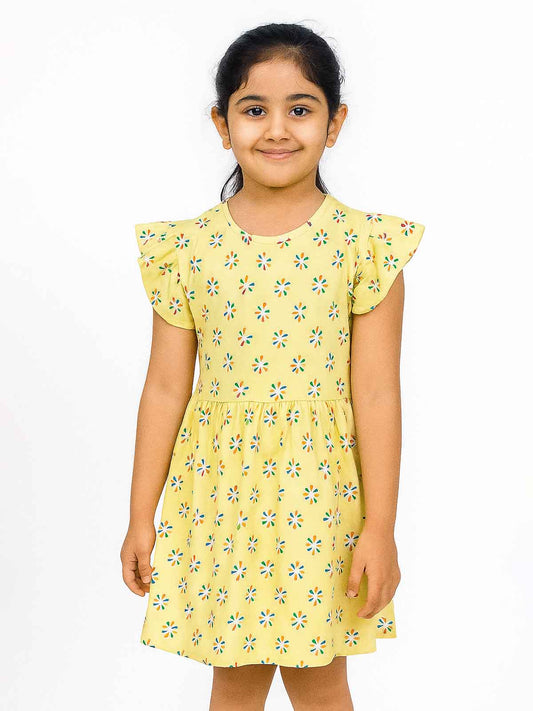 Girls Printed Yellow AOP Dress
