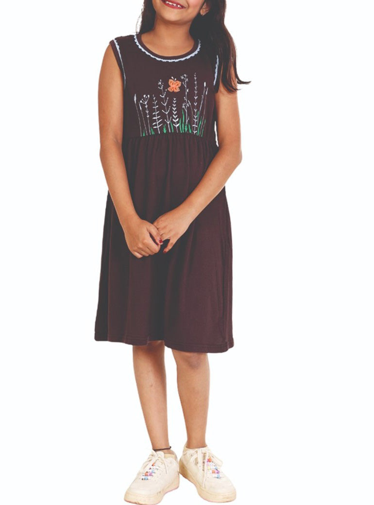 Girls Brown Applique Dress