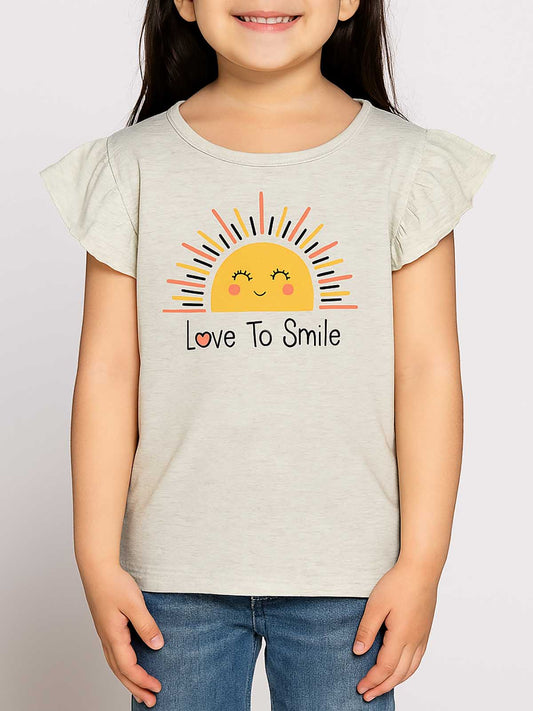 Girls Printed Top Ecru