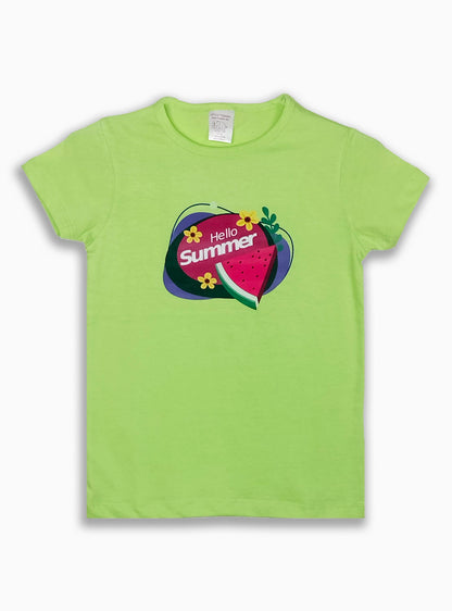 Girls Printed Green-Red Pyjama Set