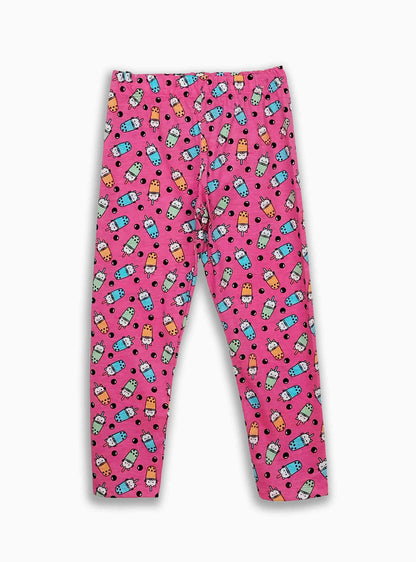 Girls Printed Aqua-Pink Pyjama Set