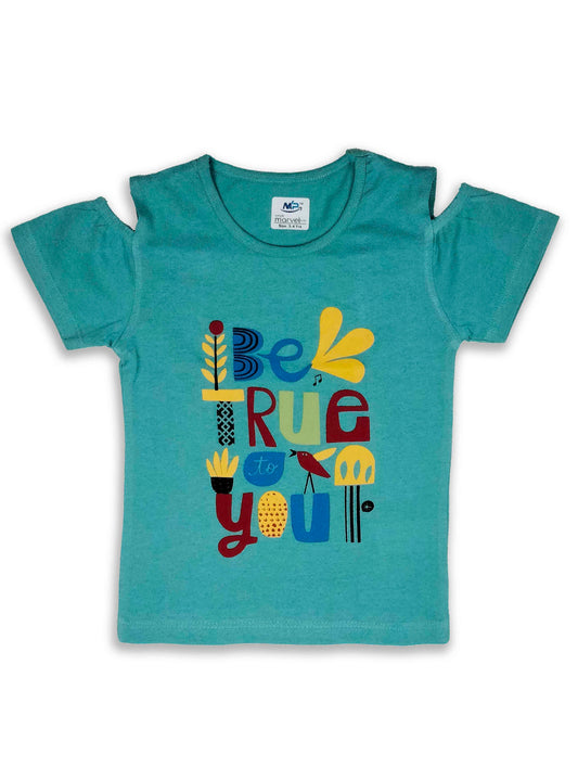 Girls Printed Could Shoulder Teal Top