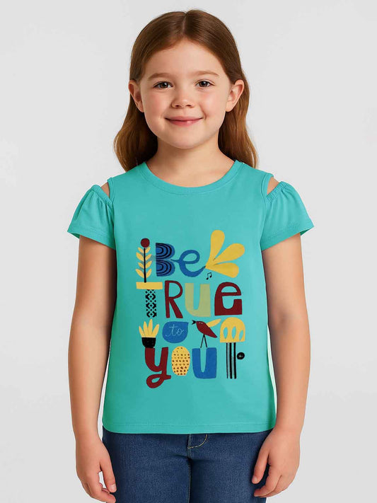 Girls Printed Could Shoulder Teal Top