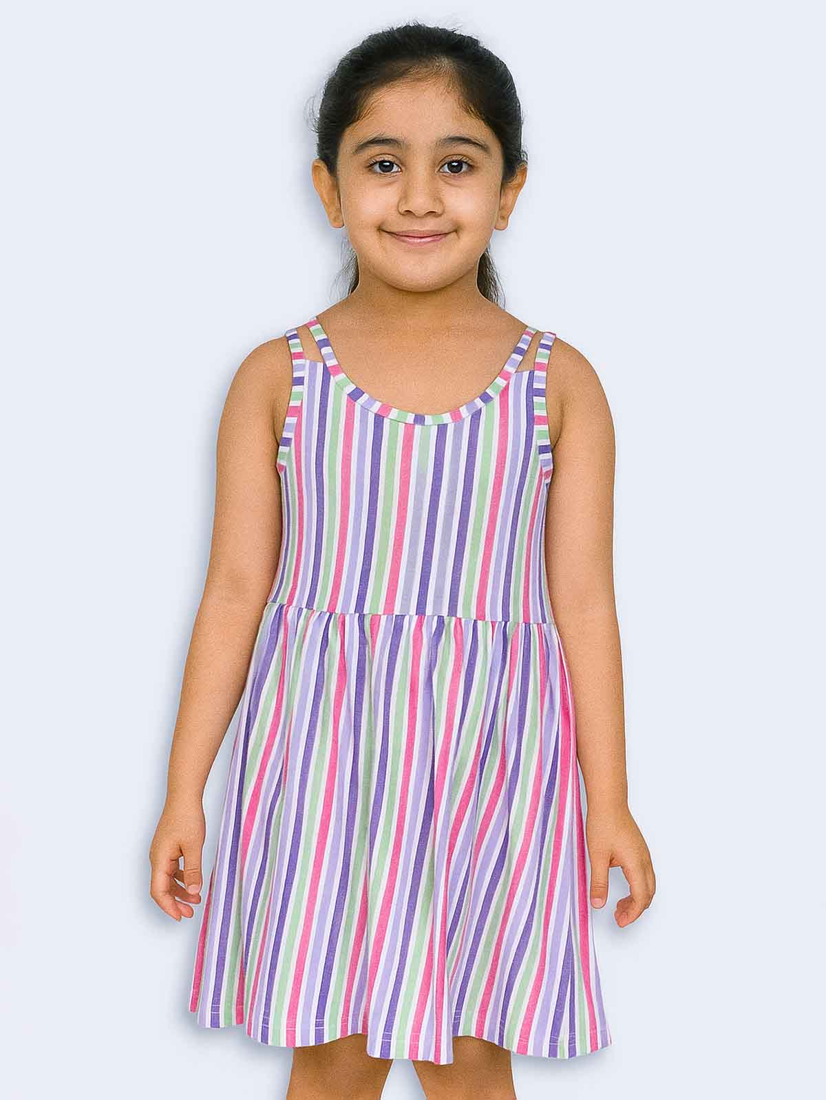 Girls Multi Printed Stripes Dress