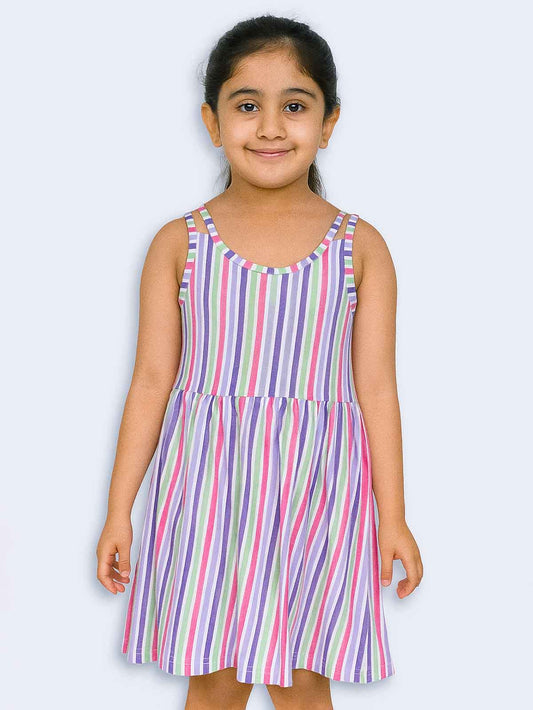 Girls Multi Printed Stripes Dress