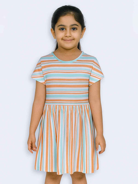 Girls Multi Printed Stripes Dress