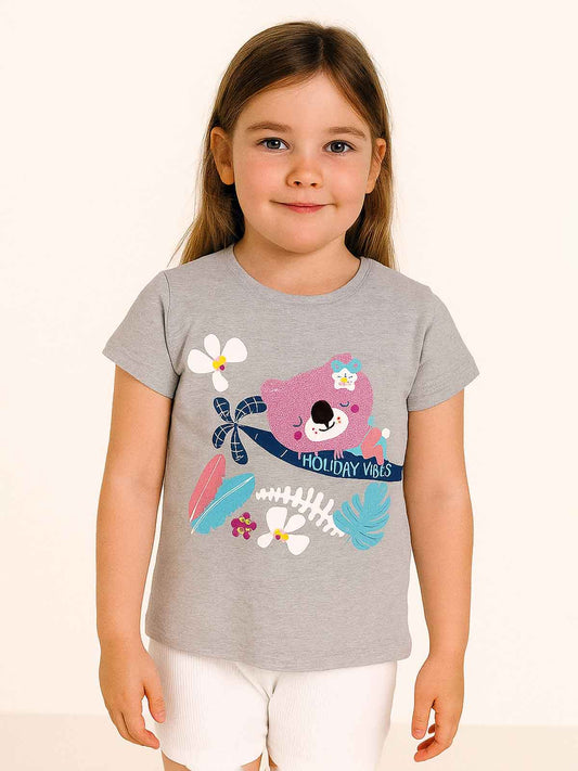 Girls Grey Printed T-Shirt