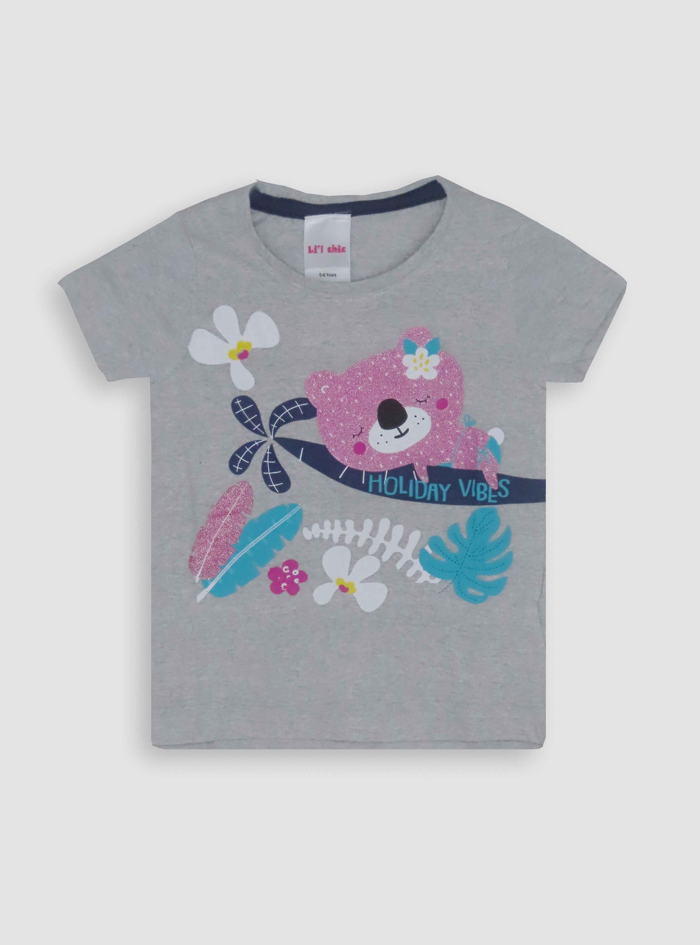 Girls Grey Printed T-Shirt