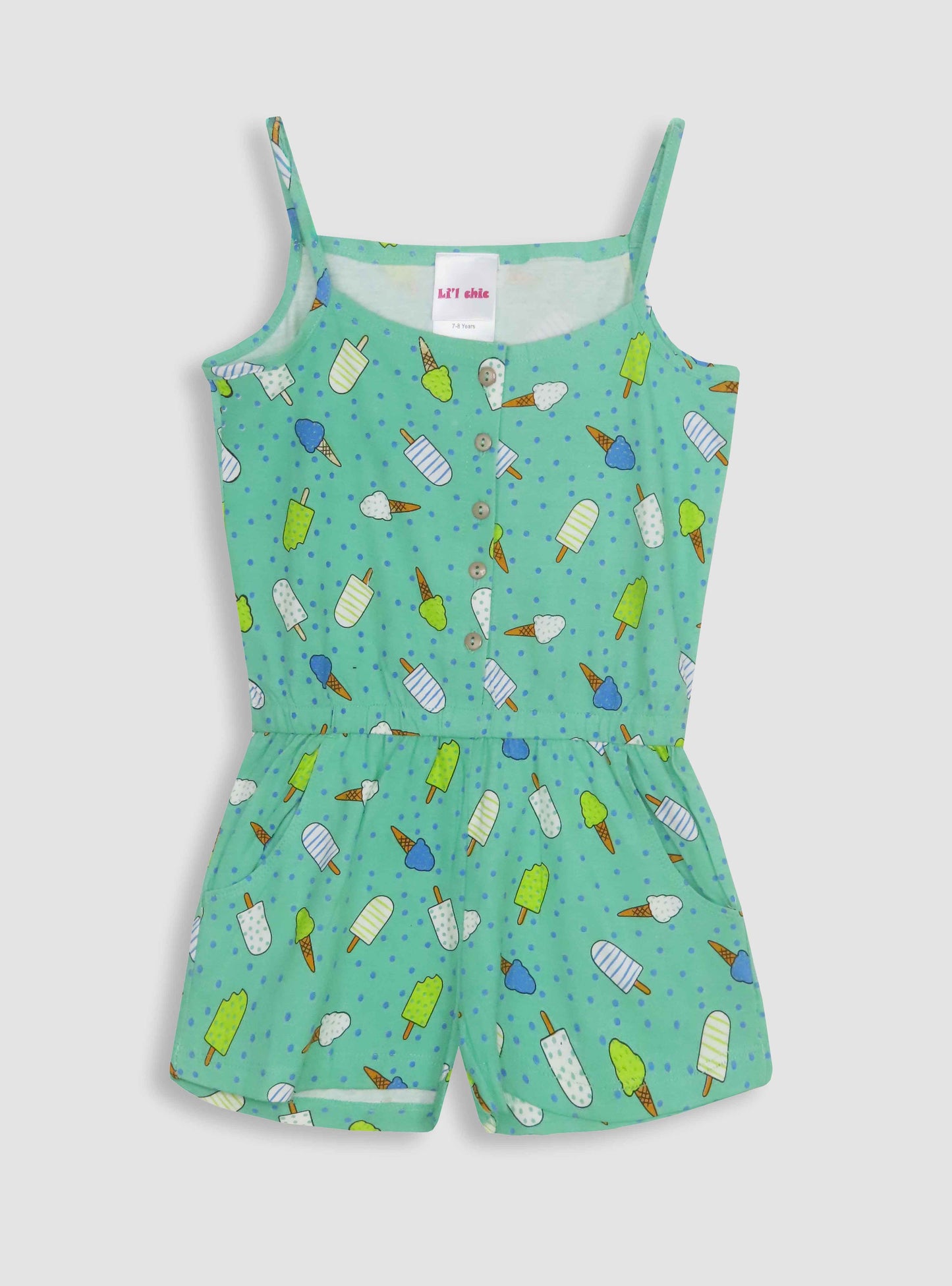 Girls Printed Mint Dungaree