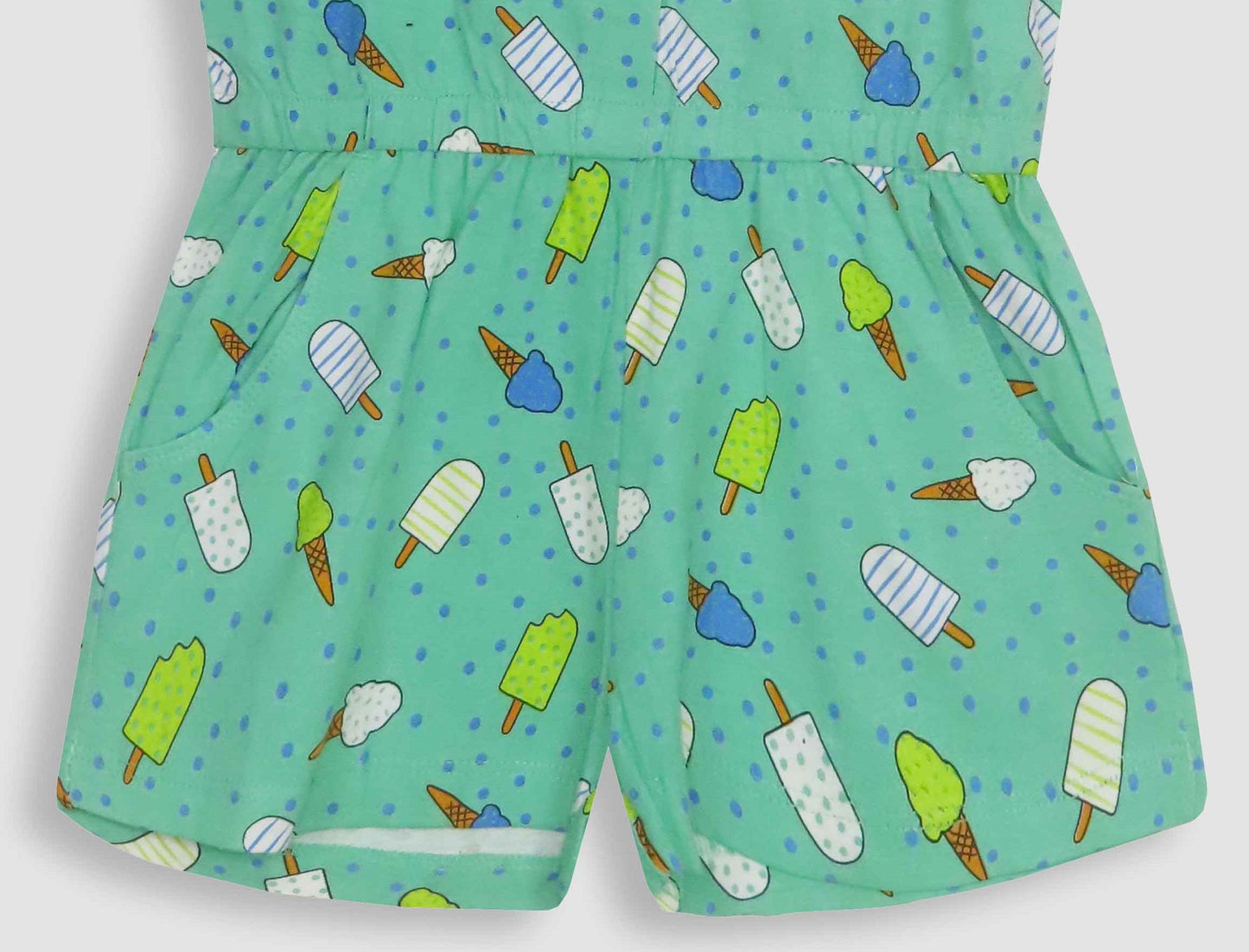 Girls Printed Mint Dungaree