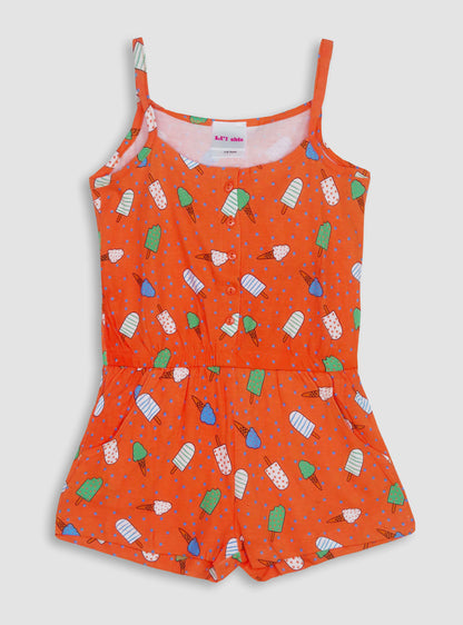 Girls Printed Red Dungaree