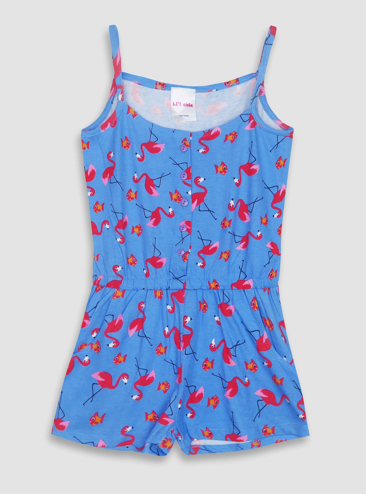 Girls Printed Blue AOP Dungaree