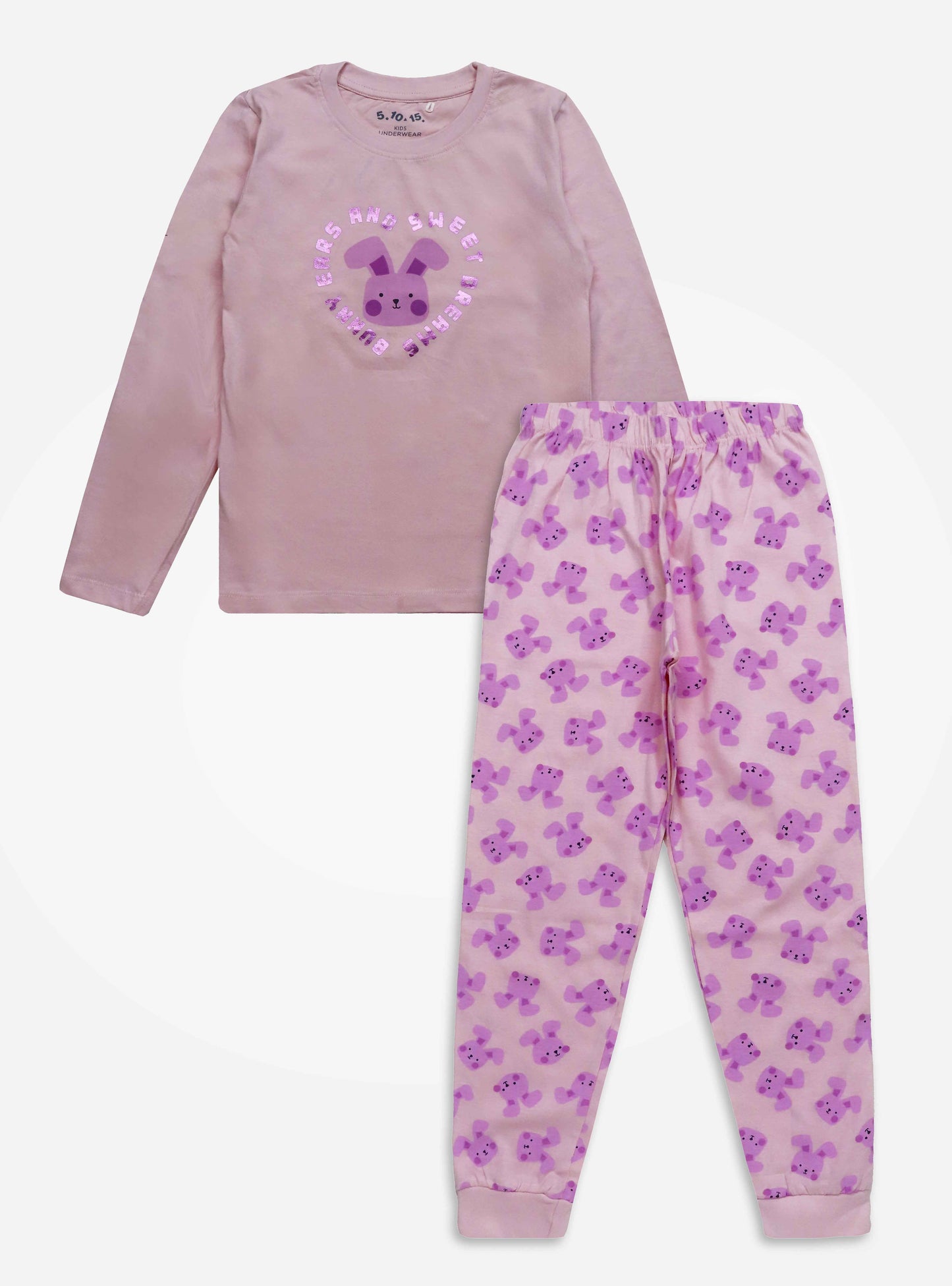 Girls Printed Pink Pyjama Set