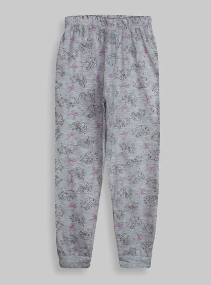 Girls Printed White Grey Pyjama Set