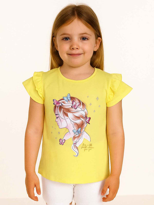 Girls Printed Yellow T-Shirt