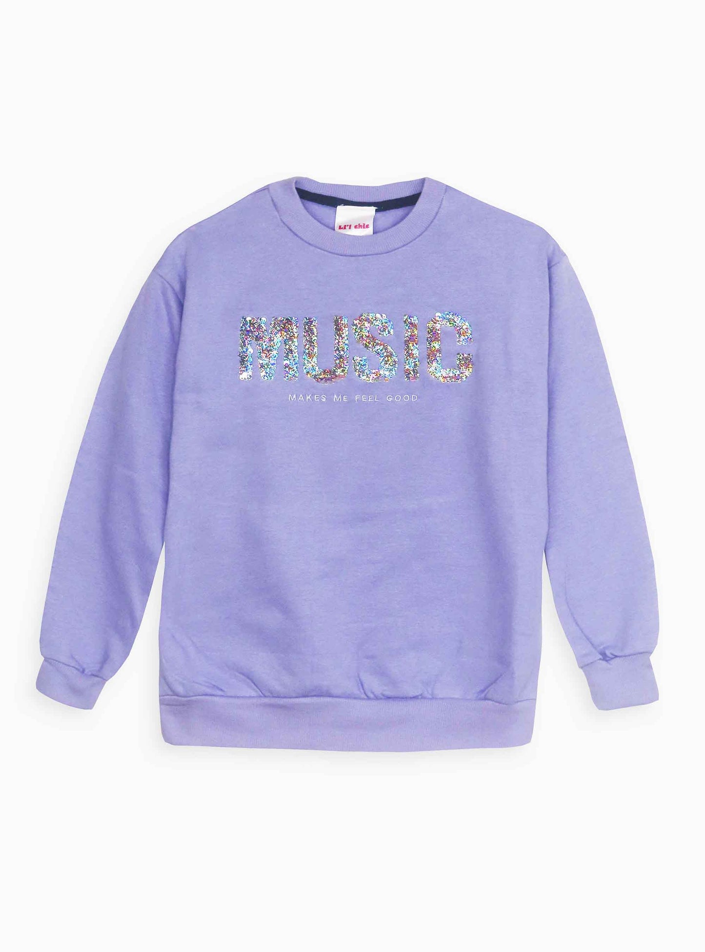 Girls Sequined Pullover Sweatshirt Violet