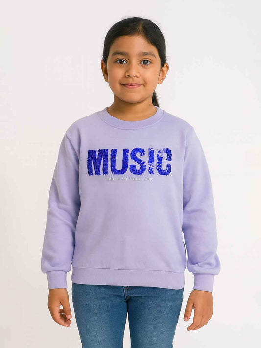 Girls Sequined Pullover Sweatshirt Violet
