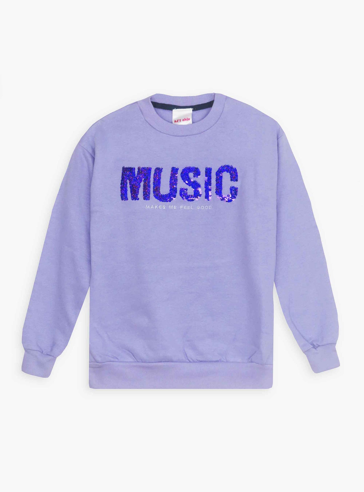 Girls Sequined Pullover Sweatshirt Violet