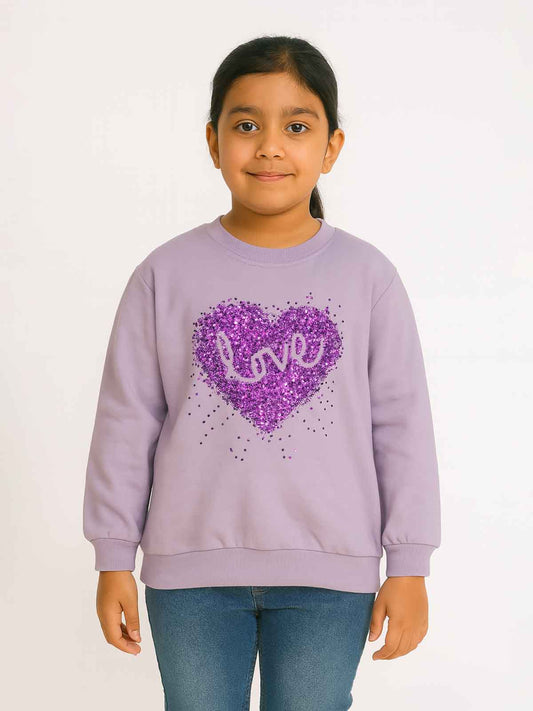Girls Sequined Pullover Sweatshirt Purple