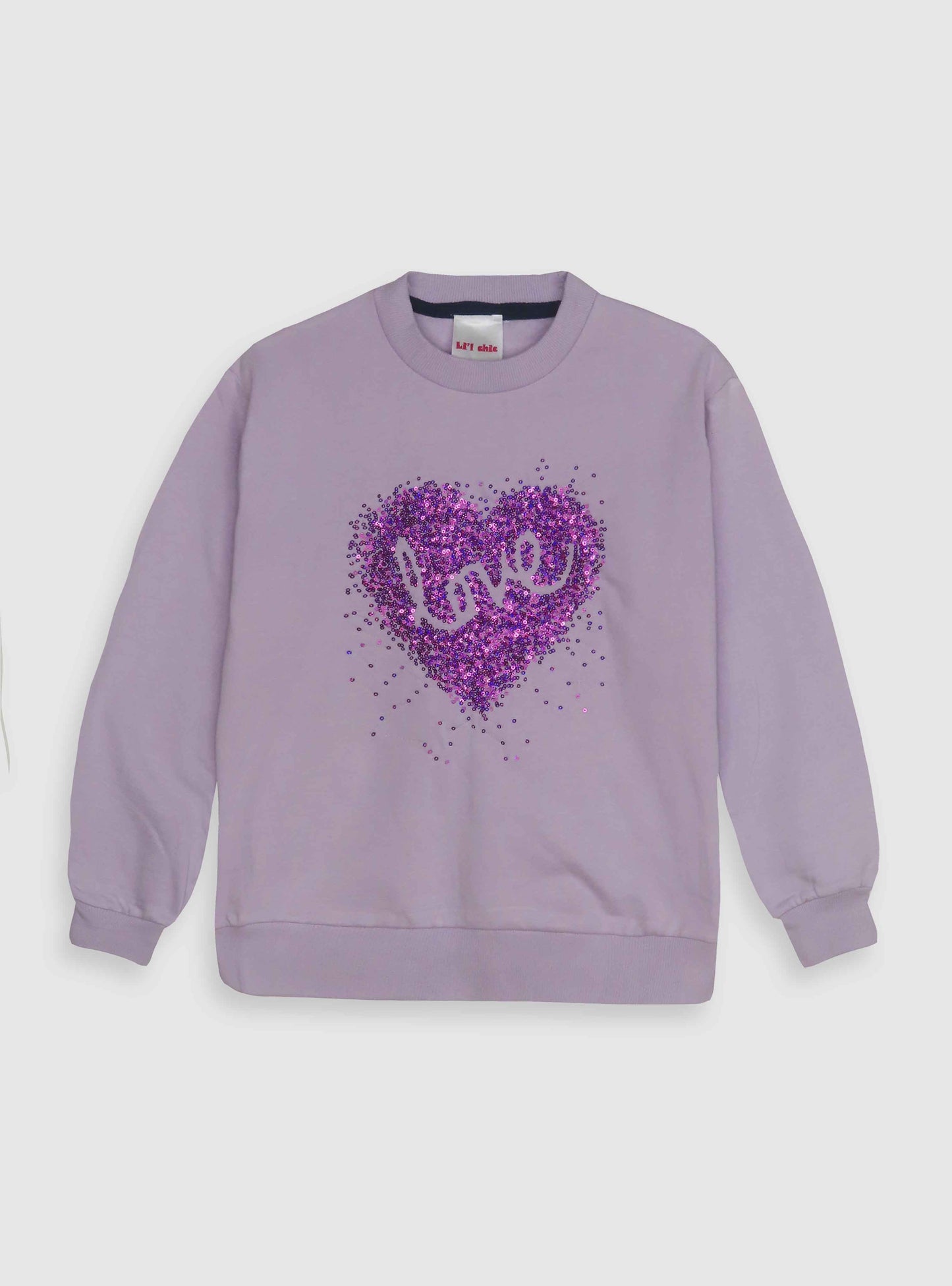 Girls Sequined Pullover Sweatshirt Purple